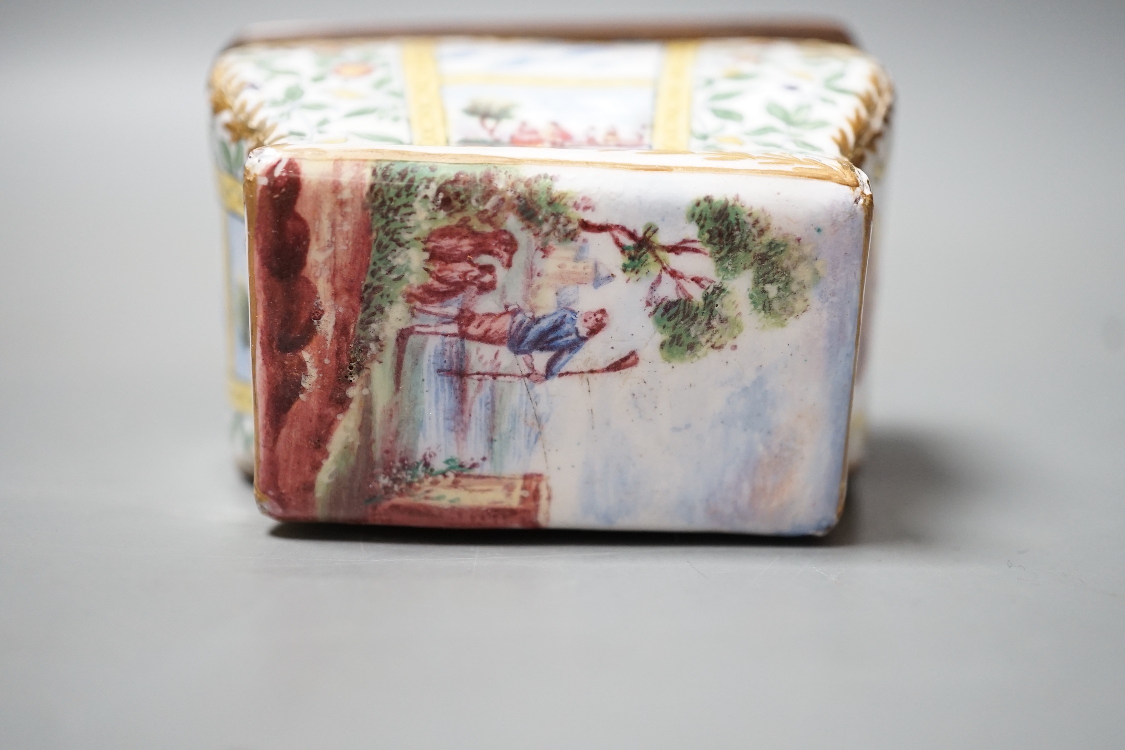 A 19th century Continental bombe shape enamel snuff box, 8cms long